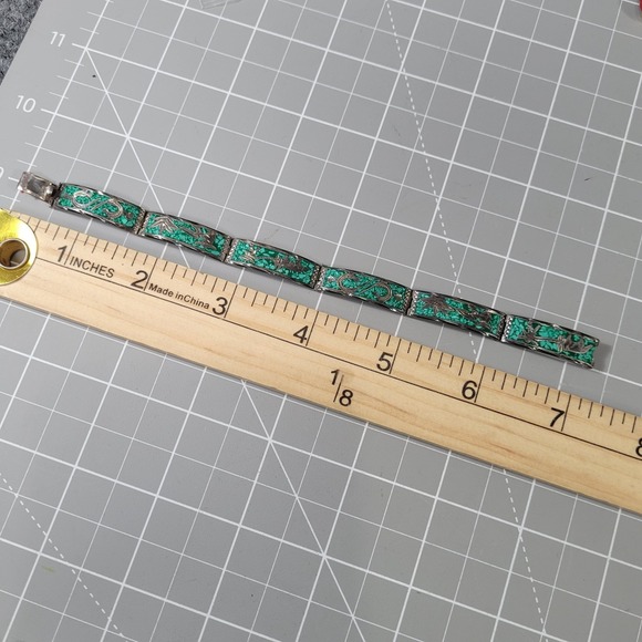 Vintage Mexican 925 Sterling Silver Bracelet Turquoise Mosaic Link 15 Grams - Picture 11 of 11